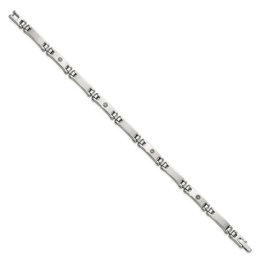 Chisel Stainless Steel Brushed and Polished with 14K White Gold Accent and .02ct Diamond 8.5 inch Bracelet SRB3194-8.5