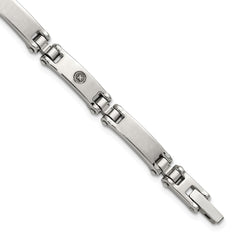 Chisel Stainless Steel Brushed and Polished with 14K White Gold Accent and .02ct Diamond 8.5 inch Bracelet SRB3194-8.5