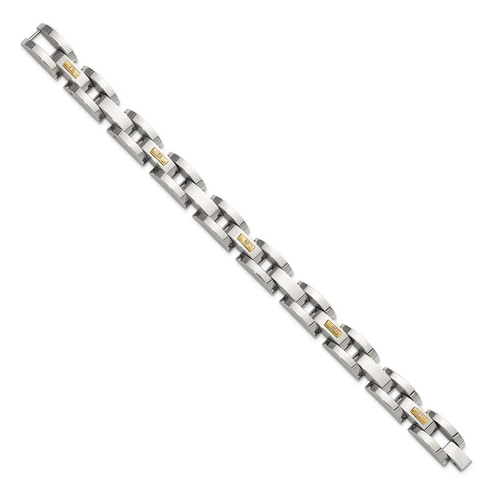 Chisel Stainless Steel Polished with 14K Gold Accent and 1/20ct. Diamond 8.25 inch Link Bracelet SRB3195-8.25