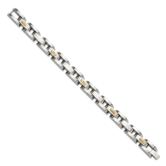 Chisel Stainless Steel Polished with 14K Gold Accent and 1/20ct. Diamond 8.25 inch Link Bracelet SRB3195-8.25