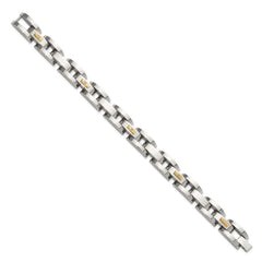 Chisel Stainless Steel Polished with 14K Gold Accent and 1/20ct. Diamond 8.25 inch Link Bracelet SRB3195-8.25