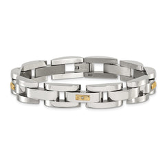 Chisel Stainless Steel Polished with 14K Gold Accent and 1/20ct. Diamond 8.25 inch Link Bracelet SRB3195-8.25