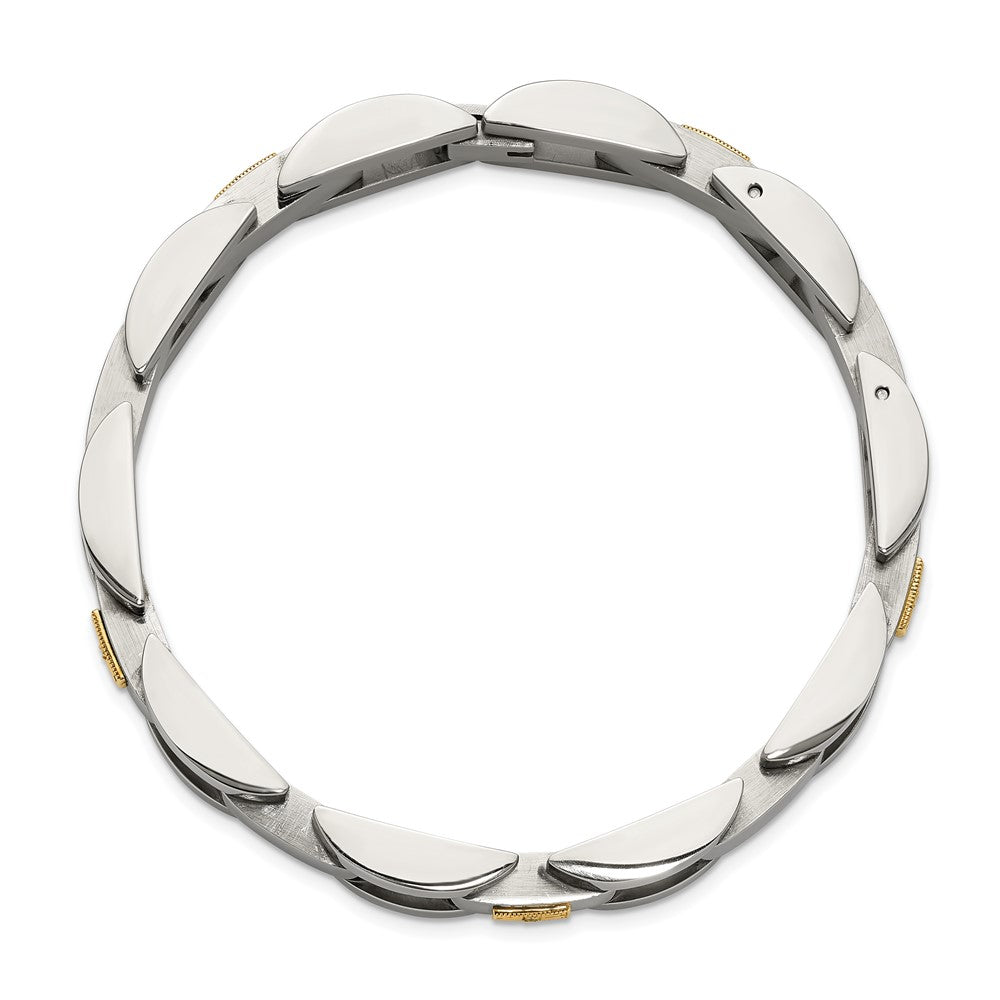 Chisel Stainless Steel Polished with 14K Gold Accent and 1/20ct. Diamond 8.25 inch Link Bracelet SRB3195-8.25