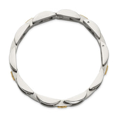 Chisel Stainless Steel Polished with 14K Gold Accent and 1/20ct. Diamond 8.25 inch Link Bracelet SRB3195-8.25