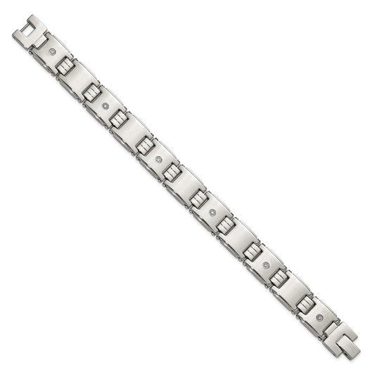 Chisel Stainless Steel Polished with 14K White Accent and .03ct Diamond 8 inch Link Bracelet SRB3196-8
