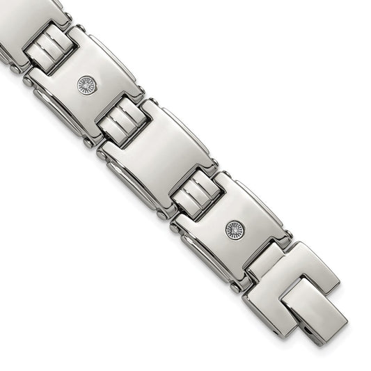 Chisel Stainless Steel Polished with 14K White Accent and .03ct Diamond 8 inch Link Bracelet SRB3196-8