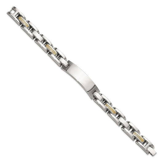 Chisel Stainless Steel Polished with 14K Gold Accent 8.5 inch ID Link Bracelet SRB3197-8.5