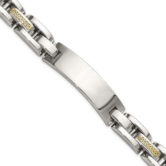 Chisel Stainless Steel Polished with 14K Gold Accent 8.5 inch ID Link Bracelet SRB3197-8.5