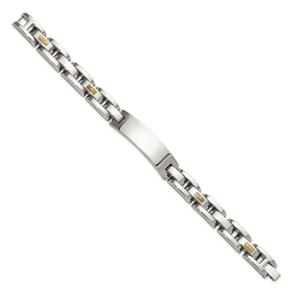 Chisel Stainless Steel Polished with 14K Gold Accent and 1/20ct. Diamond 8.5 inch ID Link Bracelet SRB3198-8.5