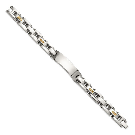 Chisel Stainless Steel Polished with 14K Gold Accent and 1/20ct. Diamond 8.5 inch ID Link Bracelet SRB3198-8.5