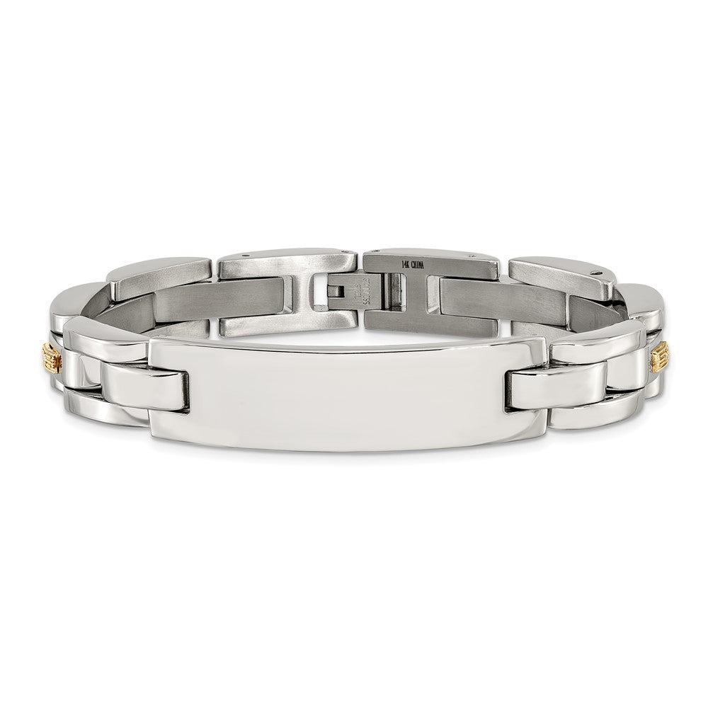 Chisel Stainless Steel Polished with 14K Gold Accent and 1/20ct. Diamond 8.5 inch ID Link Bracelet SRB3198-8.5