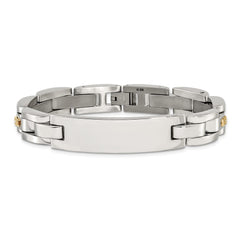 Chisel Stainless Steel Polished with 14K Gold Accent and 1/20ct. Diamond 8.5 inch ID Link Bracelet SRB3198-8.5