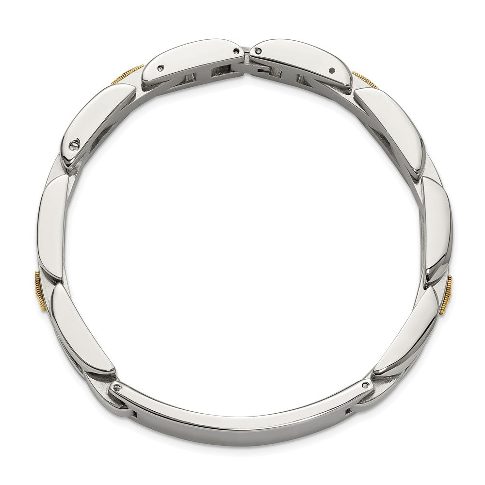 Chisel Stainless Steel Polished with 14K Gold Accent and 1/20ct. Diamond 8.5 inch ID Link Bracelet SRB3198-8.5