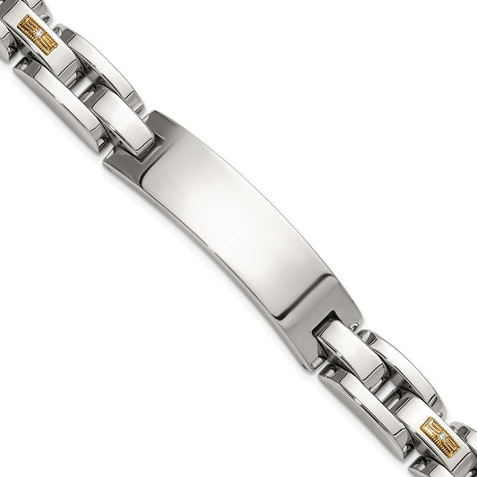 Chisel Stainless Steel Polished with 14K Gold Accent and 1/20ct. Diamond 8.5 inch ID Link Bracelet SRB3198-8.5