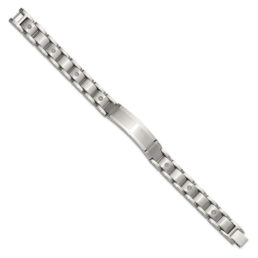 Chisel Stainless Steel Brushed and Polished with 14K White Gold Accent and 1/20ct. Diamond 8.5 inch Bracelet SRB3199-8.5