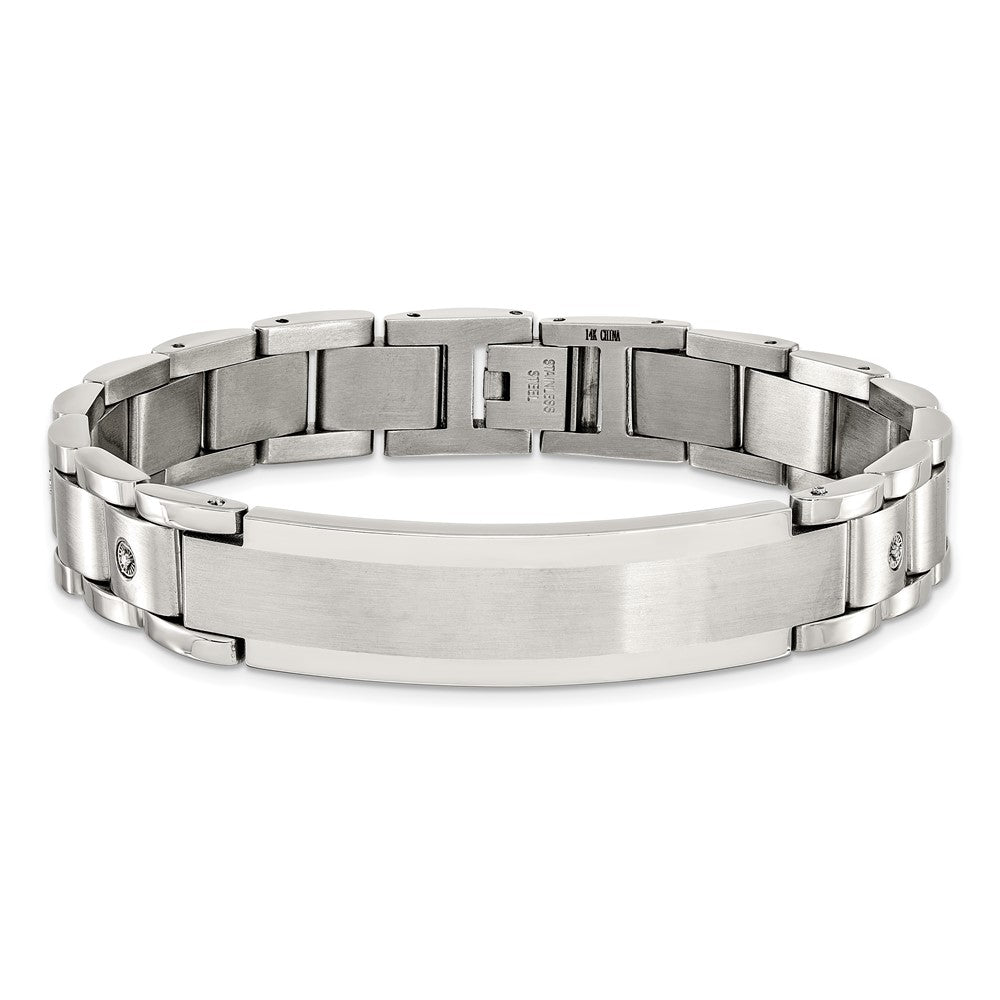 Chisel Stainless Steel Brushed and Polished with 14K White Gold Accent and 1/20ct. Diamond 8.5 inch Bracelet SRB3199-8.5
