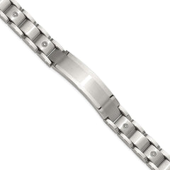 Chisel Stainless Steel Brushed and Polished with 14K White Gold Accent and 1/20ct. Diamond 8.5 inch Bracelet SRB3199-8.5