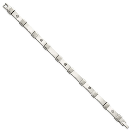 Chisel Stainless Steel Brushed and Polished with 14K White Gold Accent and .03ct Diamond 8.25 inch Bracelet SRB3200-8.25