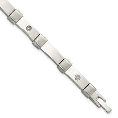 Chisel Stainless Steel Brushed and Polished with 14K White Gold Accent and .03ct Diamond 8.25 inch Bracelet SRB3200-8.25