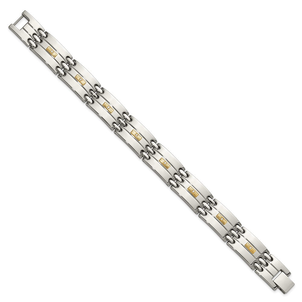 Chisel Stainless Steel Polished with 14K Gold Accent and 1/15ct. Diamond 8.5 inch Link Bracelet SRB3201-8.5