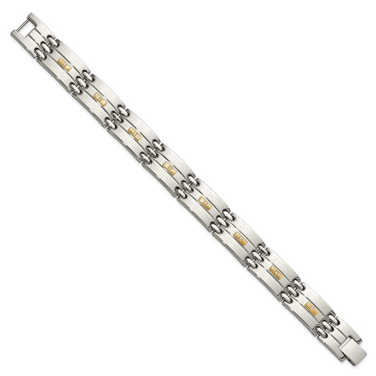 Chisel Stainless Steel Polished with 14K Gold Accent and 1/15ct. Diamond 8.5 inch Link Bracelet SRB3201-8.5