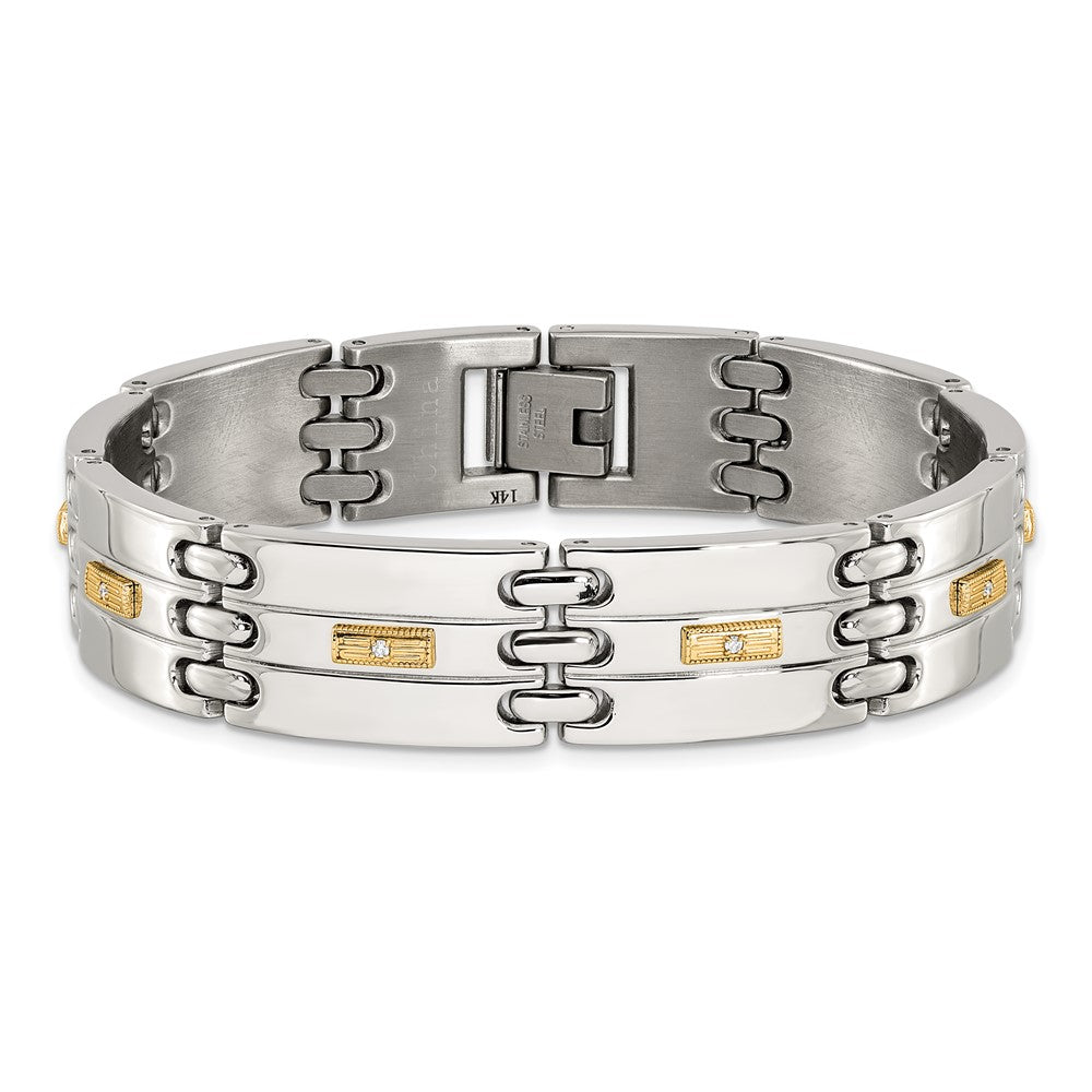 Chisel Stainless Steel Polished with 14K Gold Accent and 1/15ct. Diamond 8.5 inch Link Bracelet SRB3201-8.5