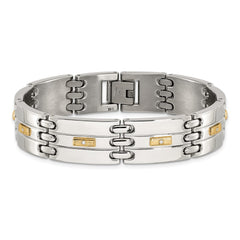 Chisel Stainless Steel Polished with 14K Gold Accent and 1/15ct. Diamond 8.5 inch Link Bracelet SRB3201-8.5