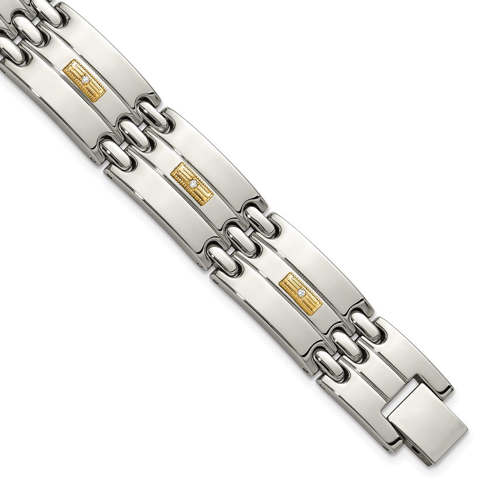 Chisel Stainless Steel Polished with 14K Gold Accent and 1/15ct. Diamond 8.5 inch Link Bracelet SRB3201-8.5