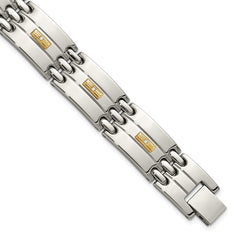 Chisel Stainless Steel Polished with 14K Gold Accent and 1/15ct. Diamond 8.5 inch Link Bracelet SRB3201-8.5
