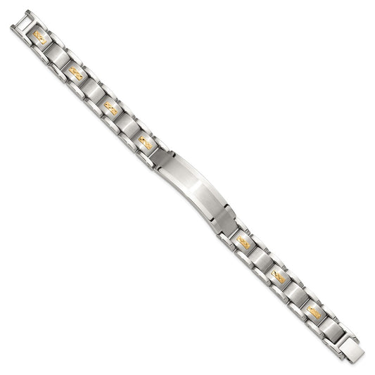 Chisel Stainless Steel Brushed and Polished with Diamond-cut 14K Gold Accent 8.5 inch ID Link Bracelet SRB3202-8.5
