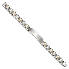 Chisel Stainless Steel Brushed and Polished with Diamond-cut 14K Gold Accent 8.5 inch ID Link Bracelet SRB3202-8.5