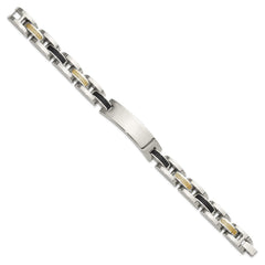 Chisel Stainless Steel Polished with 14K Gold Accent and Onyx 8.75 inch ID Link Bracelet SRB3203-8.75