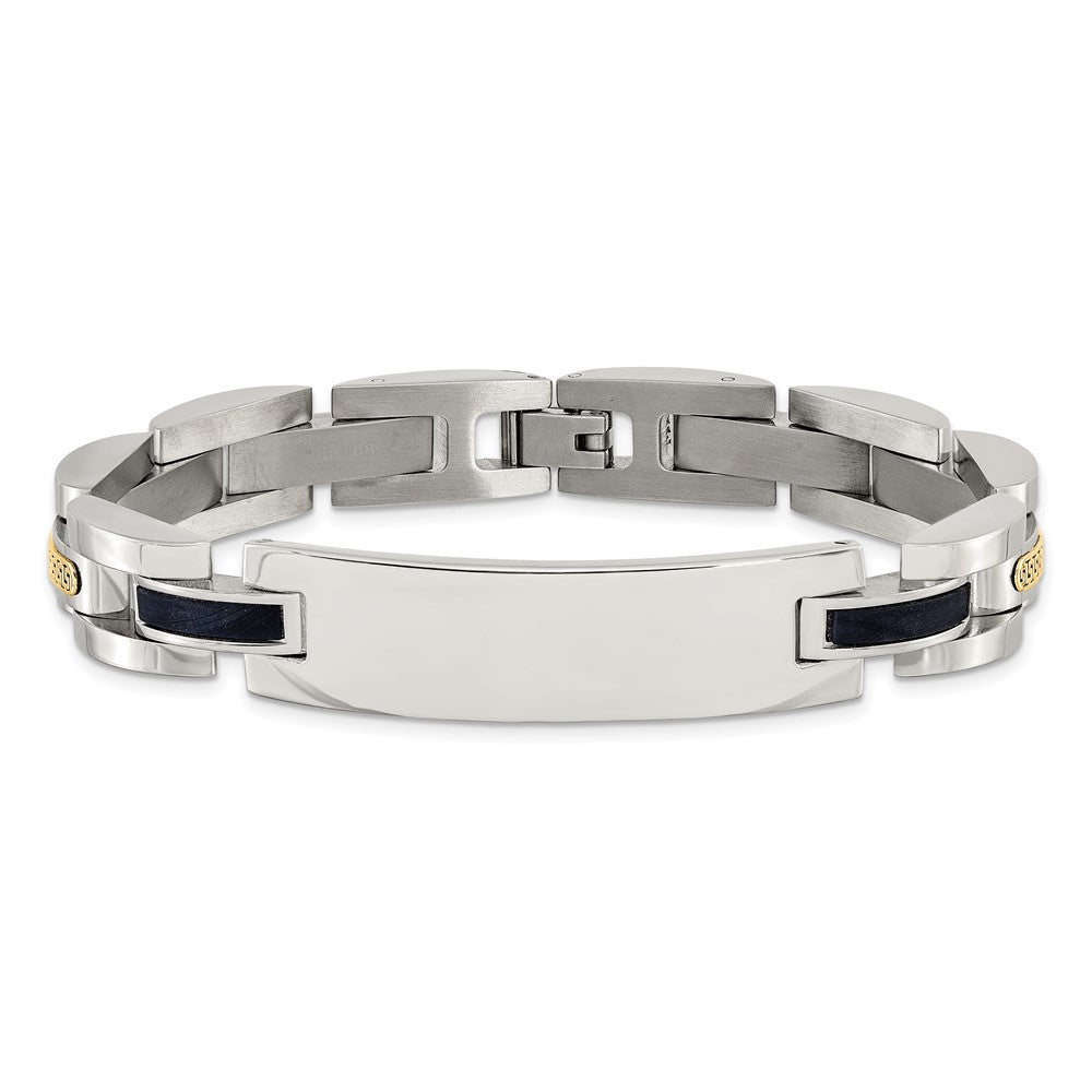 Chisel Stainless Steel Polished with 14K Gold Accent and Onyx 8.75 inch ID Link Bracelet SRB3203-8.75