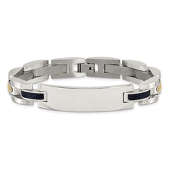 Chisel Stainless Steel Polished with 14K Gold Accent and Onyx 8.75 inch ID Link Bracelet SRB3203-8.75