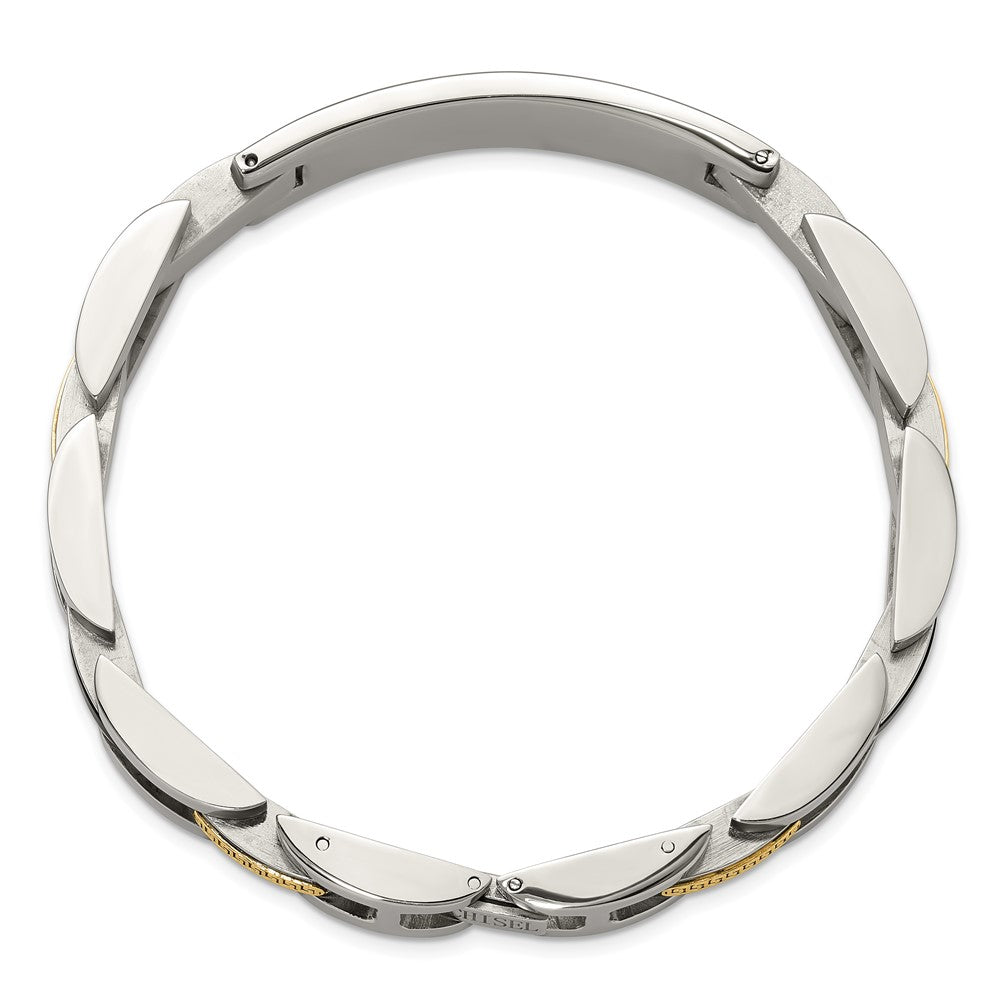 Chisel Stainless Steel Polished with 14K Gold Accent and Onyx 8.75 inch ID Link Bracelet SRB3203-8.75