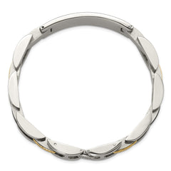 Chisel Stainless Steel Polished with 14K Gold Accent and Onyx 8.75 inch ID Link Bracelet SRB3203-8.75