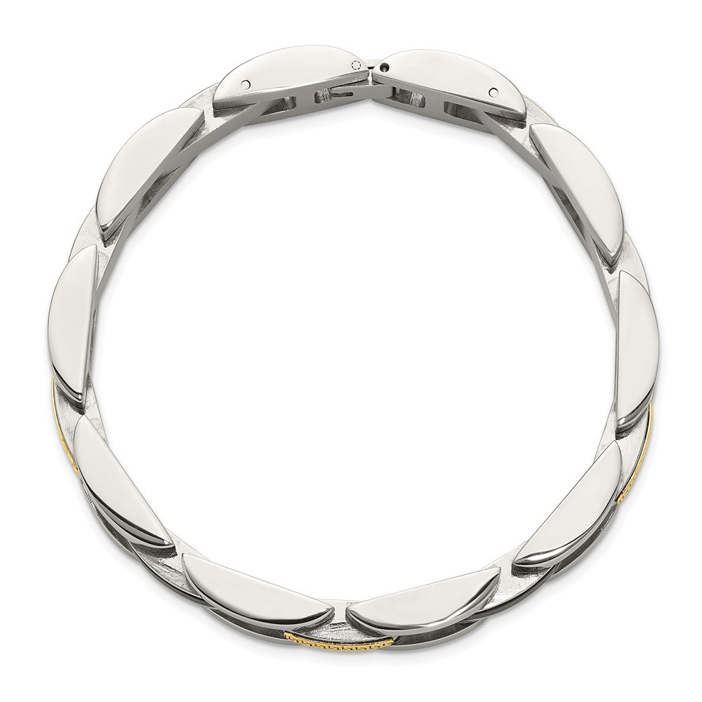 Chisel Stainless Steel Polished with 14K Gold Accent and Onyx 8.25 inch Link Bracelet SRB3204-8.25