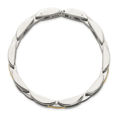 Chisel Stainless Steel Polished with 14K Gold Accent and Onyx 8.25 inch Link Bracelet SRB3204-8.25