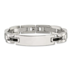 Chisel Stainless Steel Polished with 14K White Gold Accent and .02ct Diamond and Onyx 8.75 inch Bracelet SRB3205-8.75