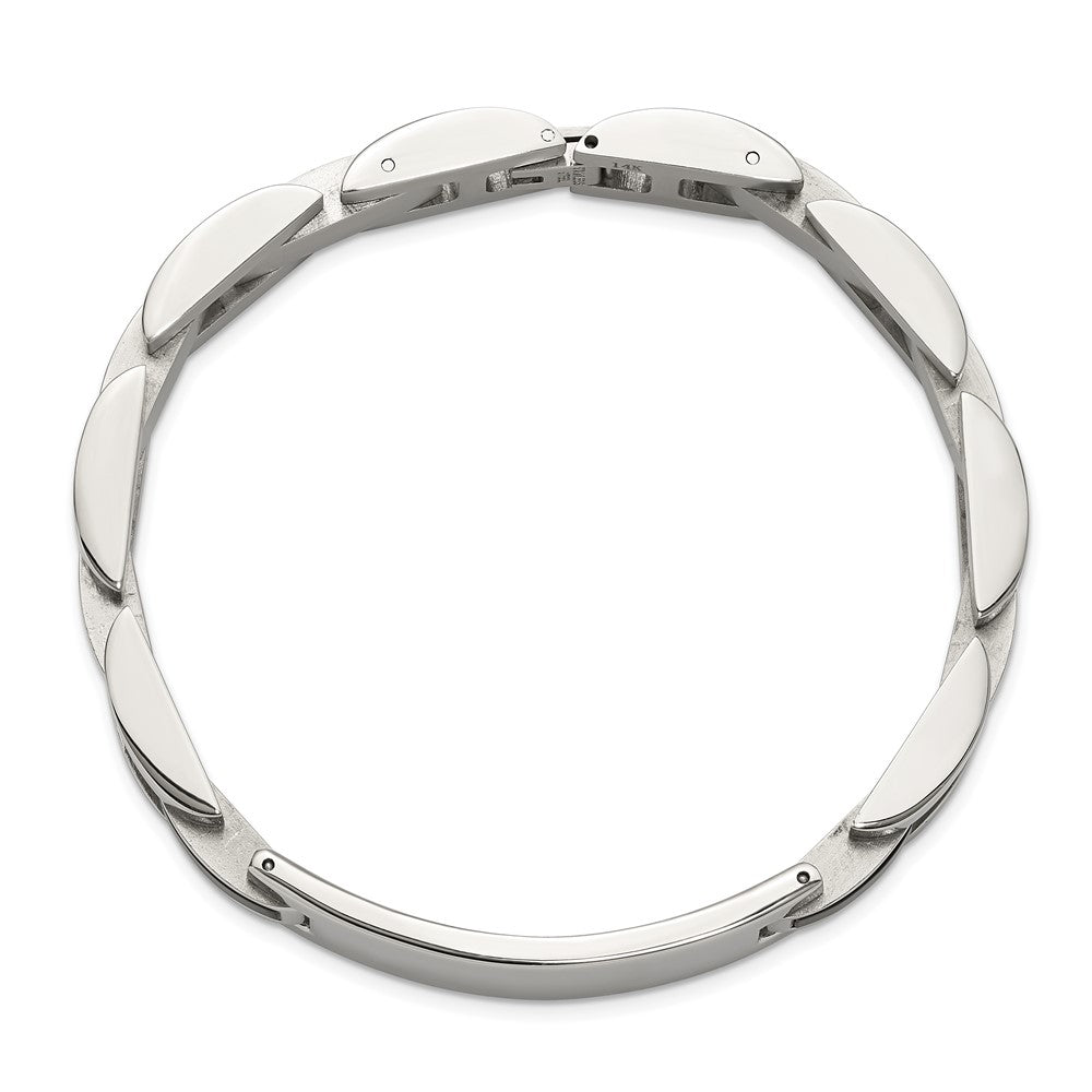 Chisel Stainless Steel Polished with 14K White Gold Accent and .02ct Diamond and Onyx 8.75 inch Bracelet SRB3205-8.75