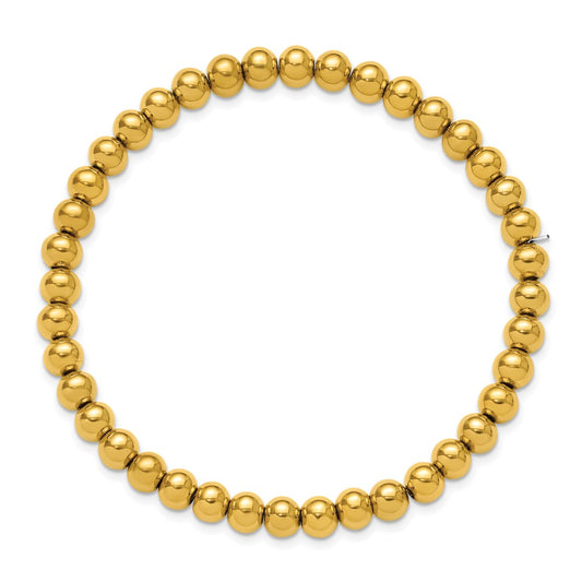 Chisel Stainless Steel Polished Yellow IP-plated 6mm Beaded 7.75 inch Stretch Bracelet SRB3206
