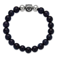 Chisel Stainless Steel Antiqued and Polished 10mm Blue Quartz Beaded Moon 7.5 inch Stretch Bracelet SRB3212