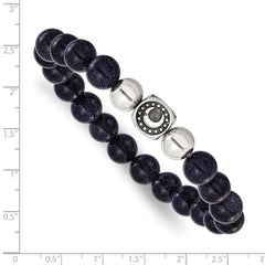 Chisel Stainless Steel Antiqued and Polished 10mm Blue Quartz Beaded Moon 7.5 inch Stretch Bracelet SRB3212