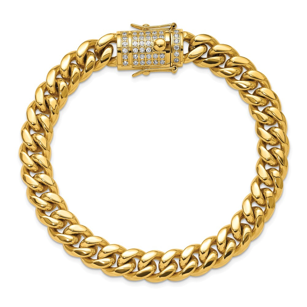 Chisel Stainless Steel Polished Yellow IP-plated with CZ 9.25 inch Curb Link Bracelet SRB3218-9.25