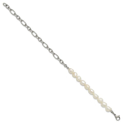 Chisel Stainless Steel Polished with Half White Freshwater Cultured Pearl 8.25 inch Bracelet SRB3223-8.25