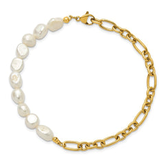 Chisel Stainless Steel Polished Yellow IP-plated with Half White Freshwater Cultured Pearl 8.25 inch Bracelet SRB3224-8.25