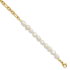 Chisel Stainless Steel Polished Yellow IP-plated with Half White Freshwater Cultured Pearl 8.25 inch Bracelet SRB3224-8.25