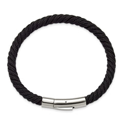 Chisel Stainless Steel Polished Black Nylon Cord 8 inch Bracelet SRB3236-8