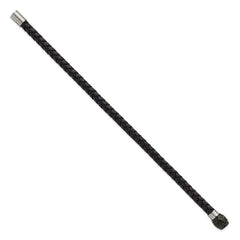 Chisel Stainless Steel Brushed and Polished Black Woven Leather 8.5 inch Bracelet SRB3267-8.5