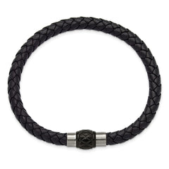 Chisel Stainless Steel Brushed and Polished Black Woven Leather 8.5 inch Bracelet SRB3267-8.5
